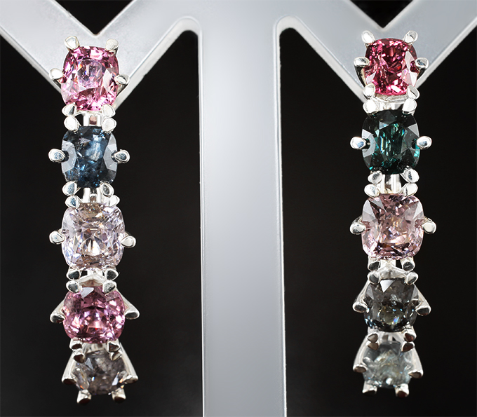 Серьги с разноцветными шпинелями 10,82 карата
