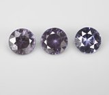 Редкий набор из 3 фиолетовых гранатов со сменой цвета 0,65 карата
