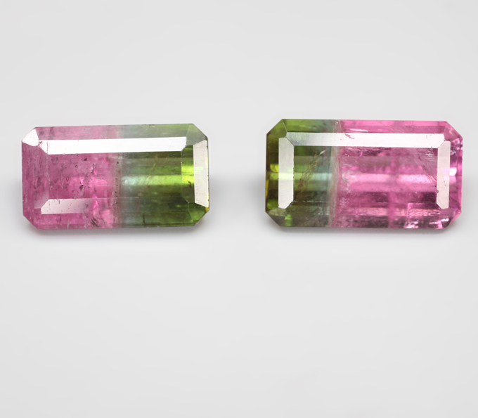 Редкая пара контрастных арбузных турмалинов 9,72 карата