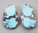 Крупная пара кабошонов казахстанской бирюзы 37,76 карата