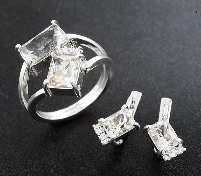 Серебро 925 Комплект с «винными» 5,87 карата и бесцветными топазами