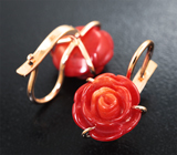 Серьги с резными кораллами Золото