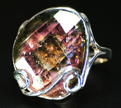 Серебро 925 Кольцо со слайсом арбузного турмалина