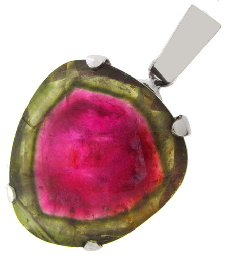 Золото Кулон с великолепным слайсом арбузного турмалина