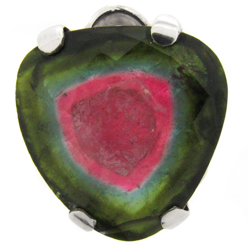 Золото Кольцо со слайсом арбузного турмалина