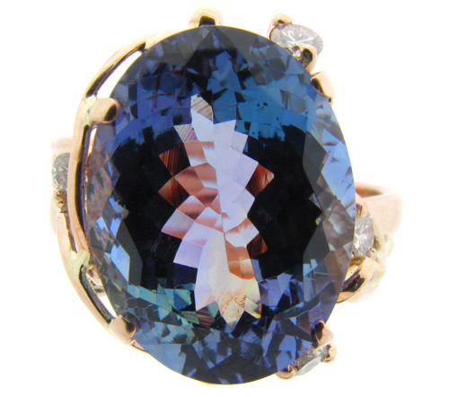 Золото Кольцо с роскошным полихромным танзанитом и бриллиантами