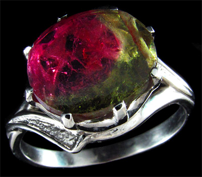 Серебро 925 Кольцо со слайсом арбузного турмалина