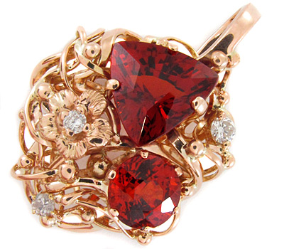 Золото Кулон с яркими спессартинами гранатами и бриллиантами