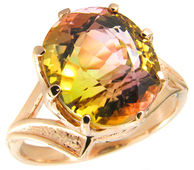 Золото Кольцо с замечательным арбузным турмалином