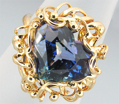 Золото Кольцо с чистейшим полихромным танзанитом
