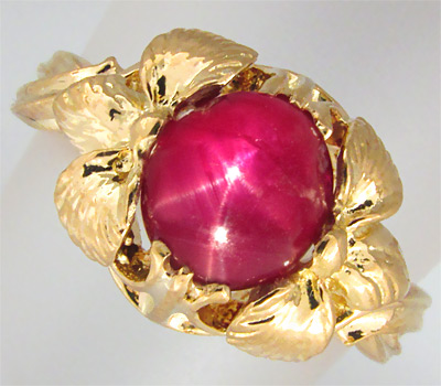 Золото Кольцо со звездчатым рубином