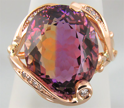 Золото Кольцо с чистейшим эффектным аметрином