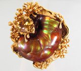 Кольцо с мексиканским огненным агатом и великолепным золотистым сфеном