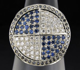 Кольцо с синими сапфирами, черными и бесцветными бриллиантами Золото
