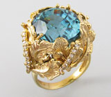 Кольцо с красивейшим цирконом и бриллиантами Золото