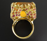 Кольцо с мексиканским огненным опалом и разноцветными сапфирами Золото