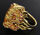 Кольцо с мексиканским огненным опалом и разноцветными сапфирами Золото