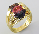Кольцо с превосходным арбузным турмалином и бриллиантами Золото