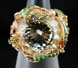 Кольцо с цитрином, цаворитами гранатами, рубинами и бриллиантами Золото