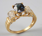 Кольцо с зеленовато-голубым турмалином и бриллиантами