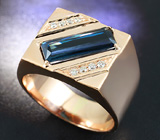 Перстень с голубым индиголит турмалином и 8 бриллиантами