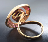 Кольцо с полихромным турмалином, пурпурными сапфирами и цаворитами гранатами Золото