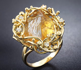 Кольцо с необработанным желтым опалом и бриллиантами Золото