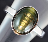 Кольцо, инкрустированное турмалином с эффектом «кошачьего глаза» Серебро 925