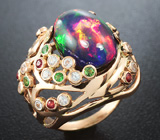 Золотое кольцо с топовым кристаллическим черным опалом