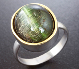 Кольцо, инкрустированное крупным турмалином с эффектом кошачьего глаза Серебро 925