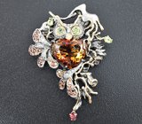 Кулон с империал топазом, демантоидами гранатами, перидотами, лейкосапфирами и коньячными цирконами