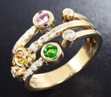 Кольцо с разноцветными сапфирами и бриллиантами Золото
