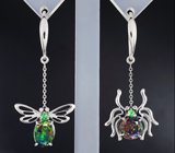 Серьги с ограненными черными опалами, цаворитами гранатами и бриллиантами