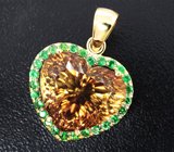 Кулон с империал топазом лазерной огранки и цаворитами