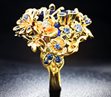 Кольцо с танзанитом 15,56 карата, сапфирами и бриллиантами Золото