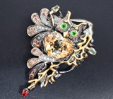 Серебряная брошь/кулон с империал топазом 18,4 карата и самоцветами