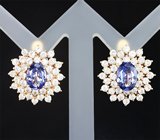 Серьги с танзанитами 3,17 карата и бесцветными цирконами