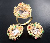 Комплект с морганитами 29,65 карата, цаворитами гранатами и рубинами