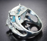 Кольцо с  чистейшим голубым топазом 10,76 карата и синими сапфирами Серебро 925