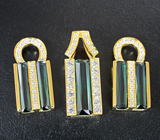 Комплект с полихромными турмалинами 6,97 карата и бриллиантами Золото