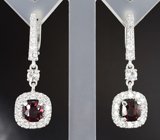 Серьги с красными шпинелями 2,3 карата и бесцветными цирконами