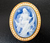 Кулон с агатовой камеей на халцедоне 20,7 карата и жемчугом