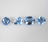 Редкий набор из 4 синих шпинелей высокой чистоты 2,02 карата