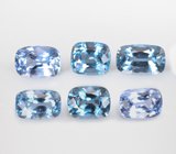 Редкий набор из 6 синих шпинелей высокой чистоты 3,02 карата