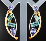 Серьги с «неоновыми» апатитами 4,12 карата, танзанитами 3,85 карата и цирконами