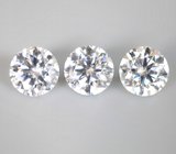 Набор из 3 бесцветных муассанитов топовой огранки 2,84 карата