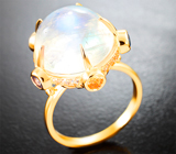 Кольцо с крупным лунным камнем 11,34 карата и разноцветными сапфирами