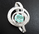 Кулон с мятно-зеленым турмалином 1,1 карата и лейкосапфирами