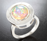Кольцо с кристаллическим эфиопским опалом 3,25 карата и лейкосапфирами