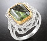 Кольцо с перидотом с рутилом 7,96 карата и лейкосапфирами